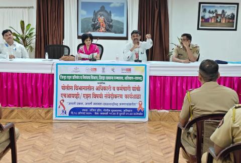 A sensitization workshop on HIV/AIDS was conducted for officers and employees of the Police Department in Maharashtra., A sensitization workshop on HIV/AIDS was conducted for officers and employees of the Police Department in Maharashtra., A sensitization workshop on HIV/AIDS was conducted for officers and employees of the Police Department in Maharashtra., A sensitization workshop on HIV/AIDS was conducted for officers and employees of the Police Department in Maharashtra., A sensitization workshop on HIV/AIDS was conducted for officers and employees of the Police Department in Maharashtra.